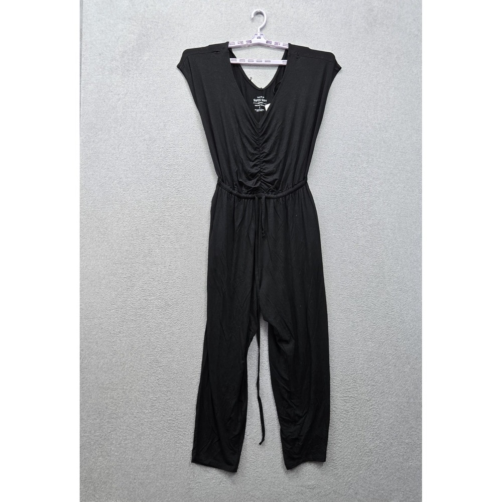 Torrid Women Jumpsuit 2 Black Super Soft Knits Ruched Cropped 22" Inseam READ